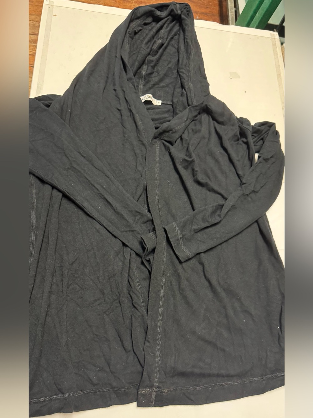 Michael Stars Hooded Black open front Cardigan Layering Jacket coat size medium